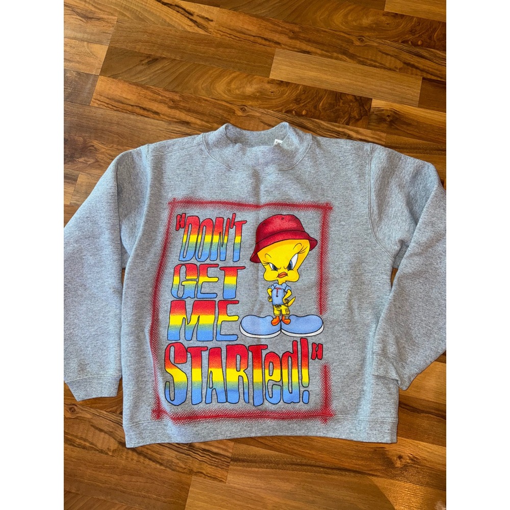 Catalina Tweety Bird Sweatshirt Womens Small Gray Good Graphic Mock Neck vtg